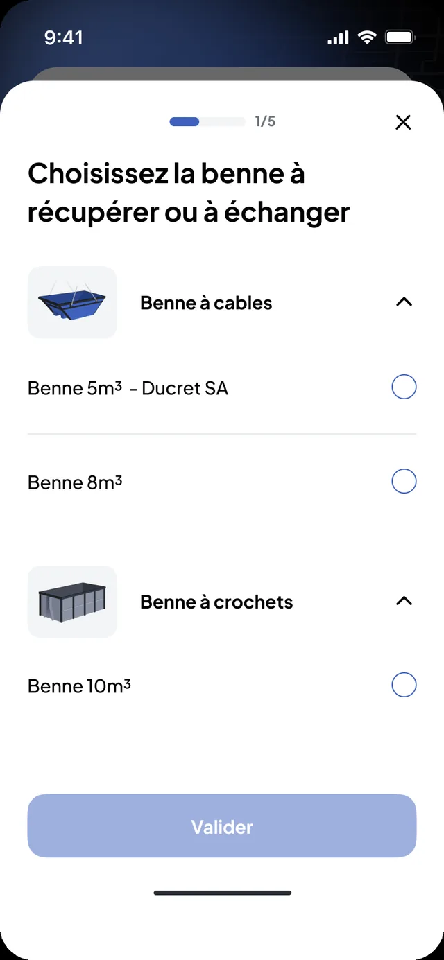 Nereva Commandes : le choix de la benne à récupérer ou à échanger, bennes à câbles et bennes à crochets par volume