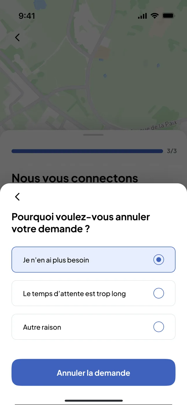 Nereva Commandes: cancelling a request with the choice of a reason