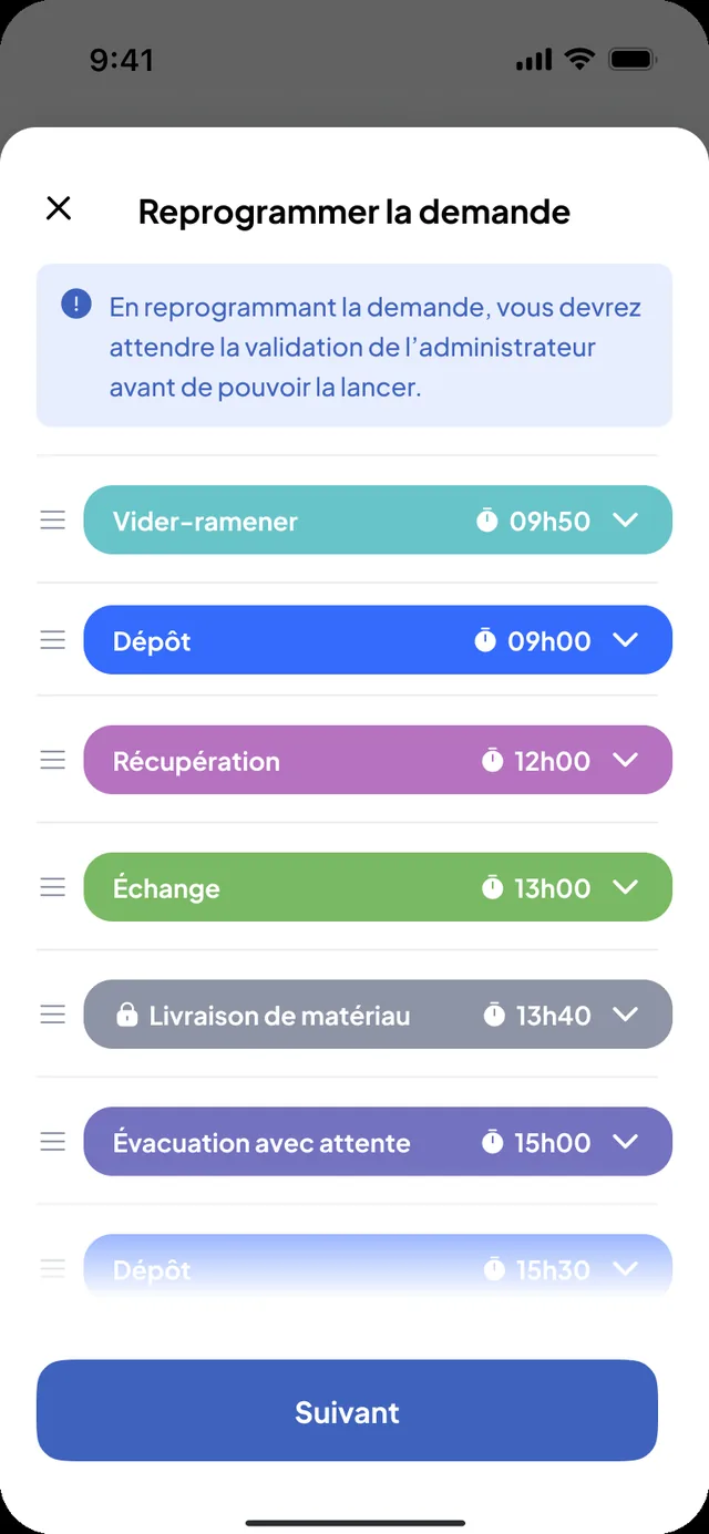 Umplanung einer Transportanfrage in der Chauffeur-App