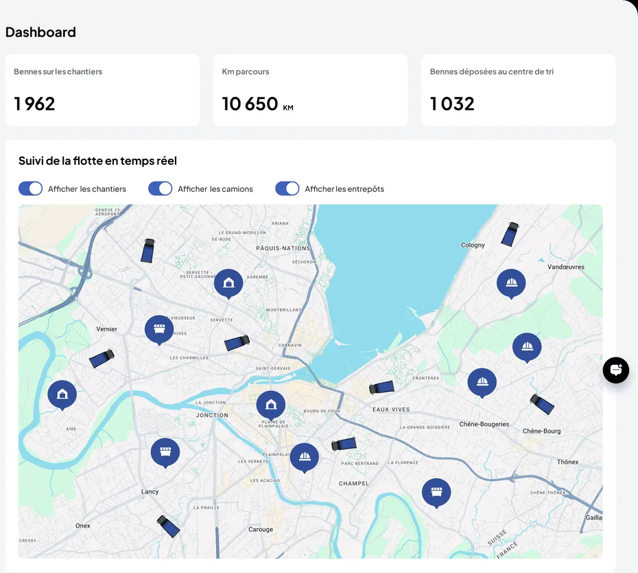 Transport-Dashboard mit Flottenverfolgung und Aktivitätskennzahlen