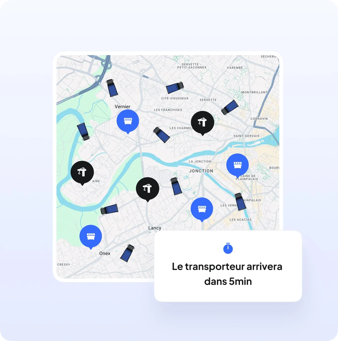 Vue chantier : arrivée estimée du transporteur, mise à jour en continu