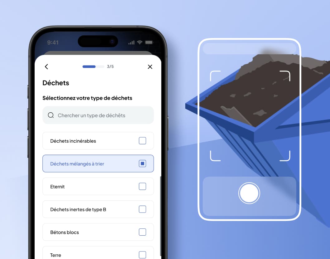 Waste type selection screen on Nereva app